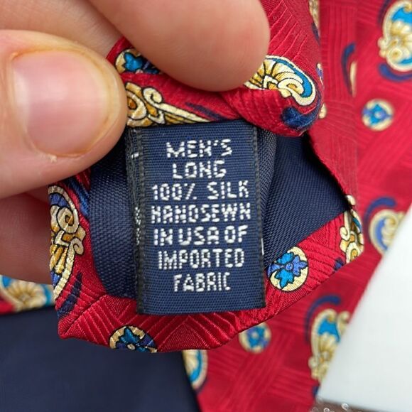 Red lands end tie with blue design NWOTS - Picture 5 of 6